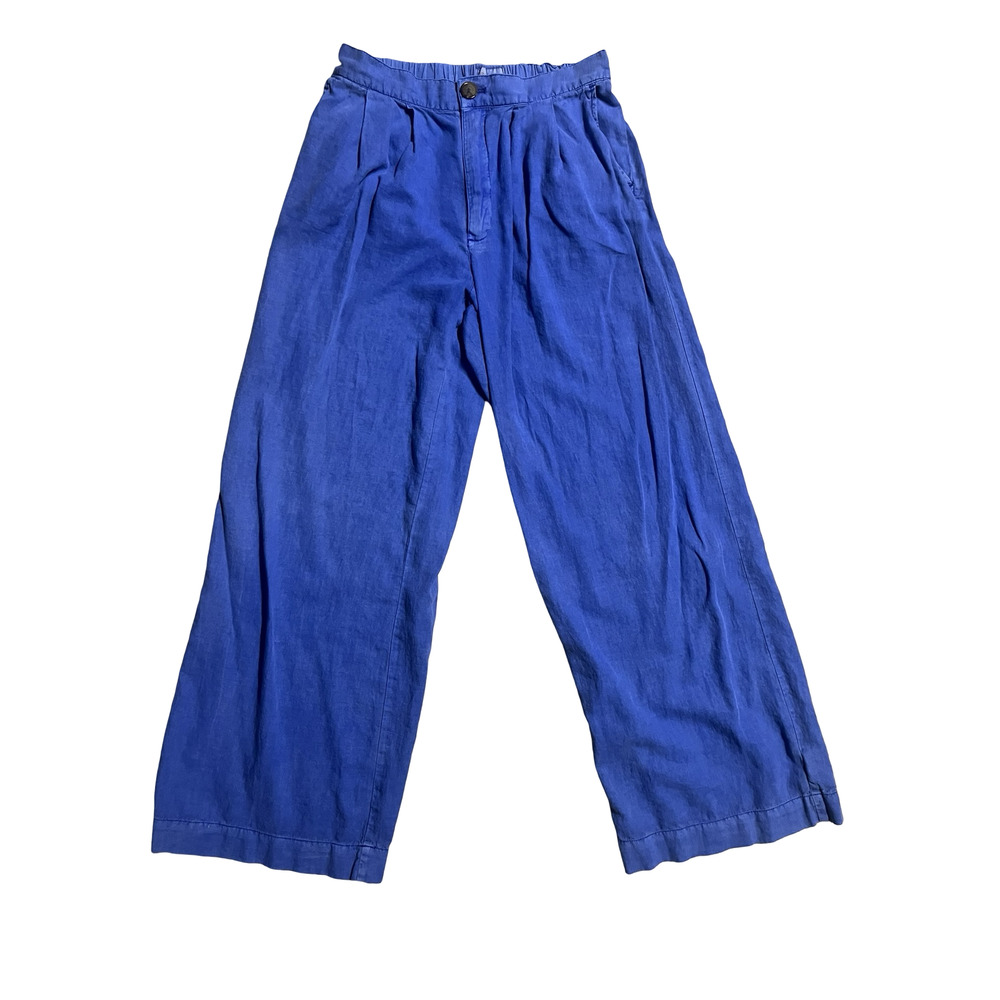 Brixton Pants Womens Small Blue Linen Blend Wide Leg Elastic Waist Ankle